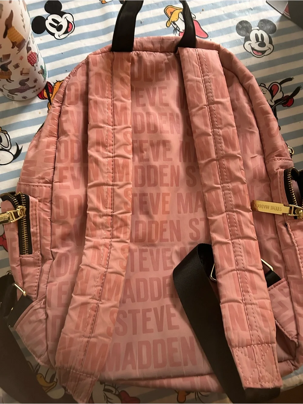 Steve Madden Pink Logo Quilted Backpack